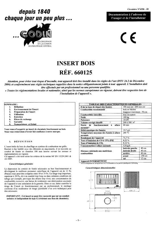 Guide utilisation GODIN 660125 INSERT BOIS  de la marque GODIN