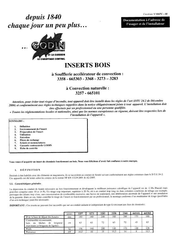 Guide utilisation GODIN 665303 INSERT BOIS  de la marque GODIN