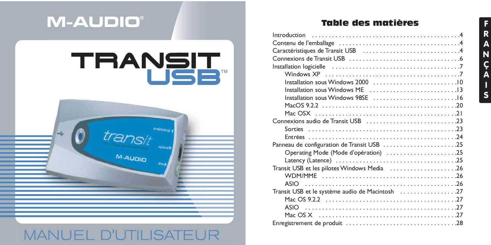 Guide utilisation M-AUDIO TRANSIT USB  de la marque M-AUDIO