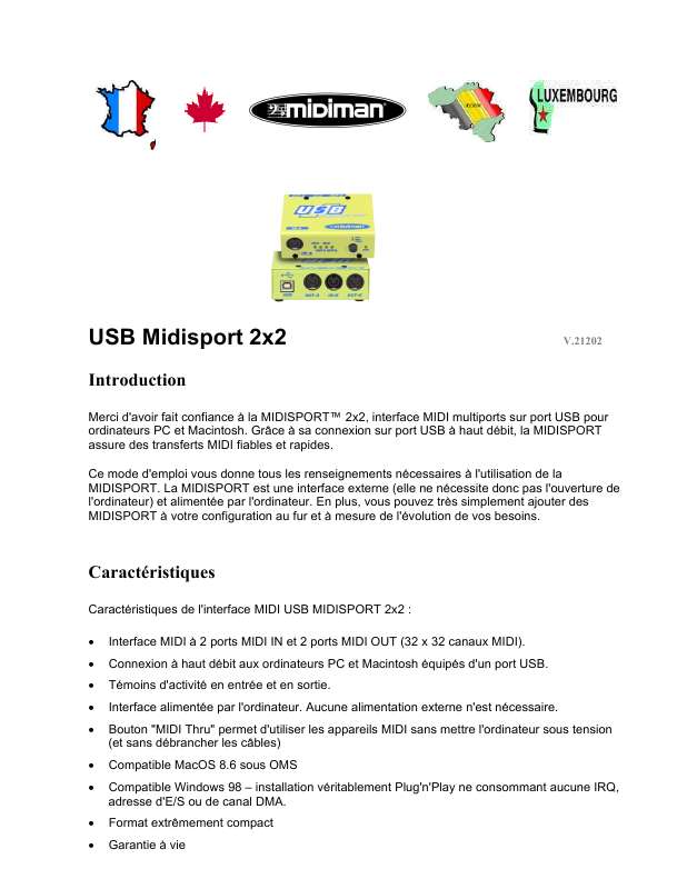 Guide utilisation M-AUDIO MIDISPORT 2X2  de la marque M-AUDIO