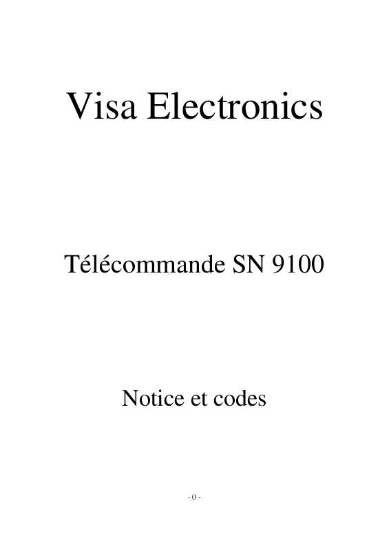 Guide utilisation VISA ELECTRONICS SN 9100  de la marque VISA ELECTRONICS