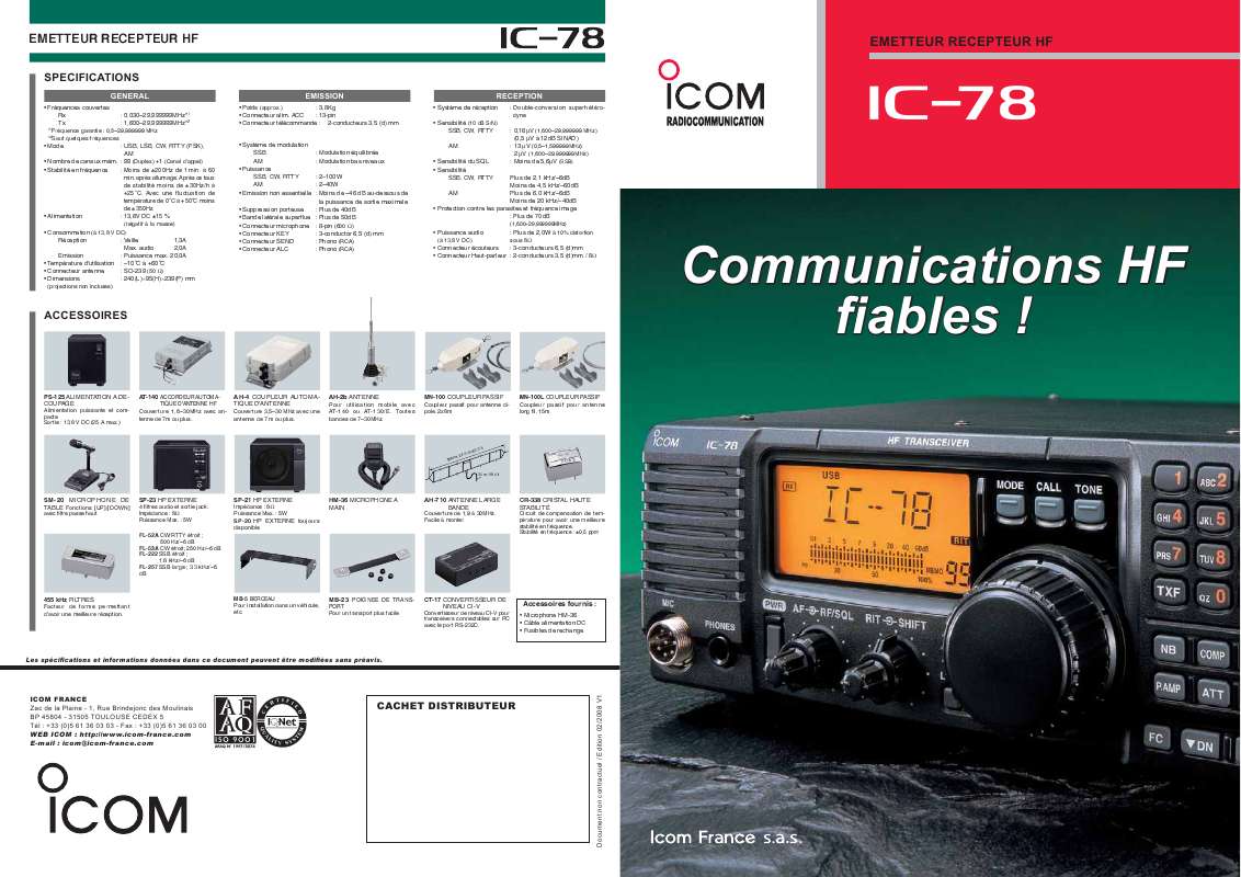 Guide utilisation ICOM IC-78  de la marque ICOM