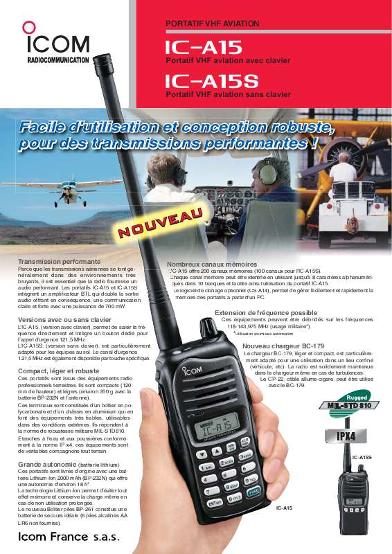 Radio Manual Handbuch in English Language ICOM IC-A15 A15S Flugfunkgerät 