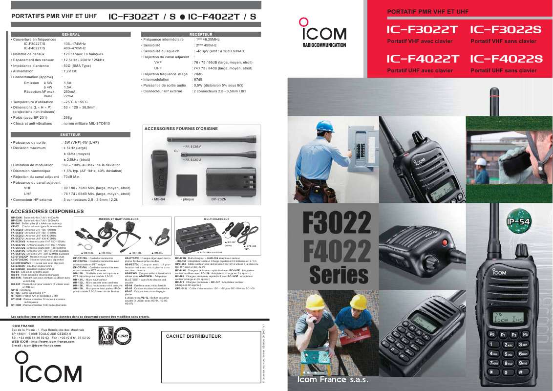 Guide utilisation ICOM IC-F3022S  de la marque ICOM