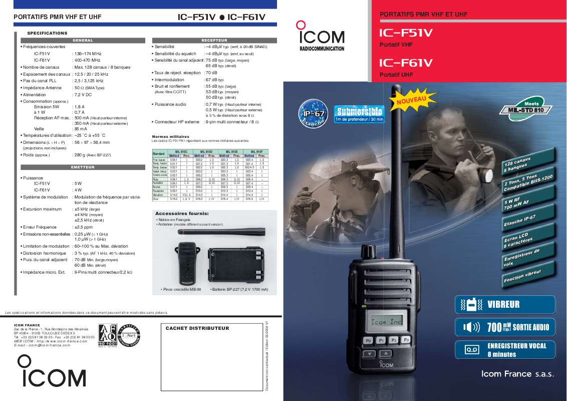 Guide utilisation ICOM IC-F61V  de la marque ICOM