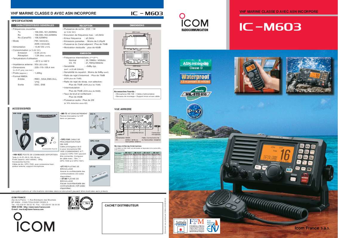 Guide utilisation ICOM IC-M603  de la marque ICOM