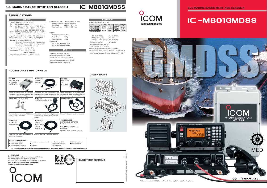 Guide utilisation ICOM IC-M801GMDSS  de la marque ICOM