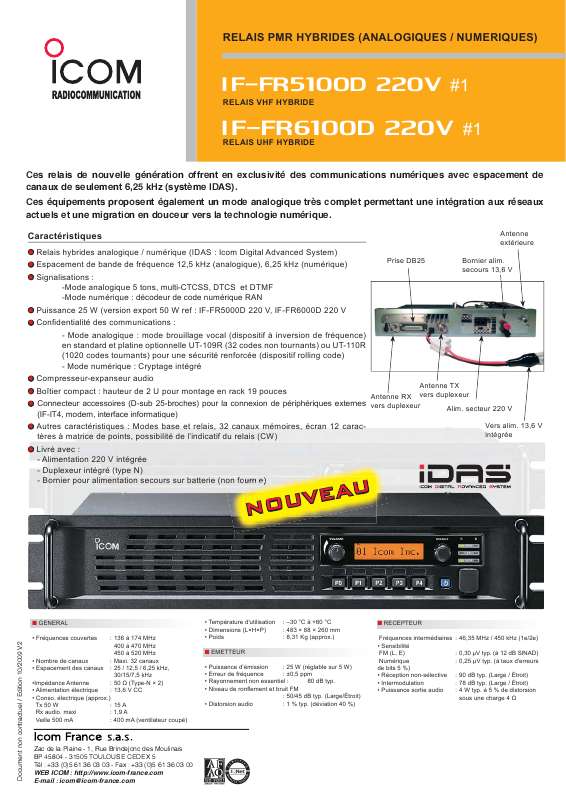 Guide utilisation ICOM IF-FR5100D 220V  de la marque ICOM
