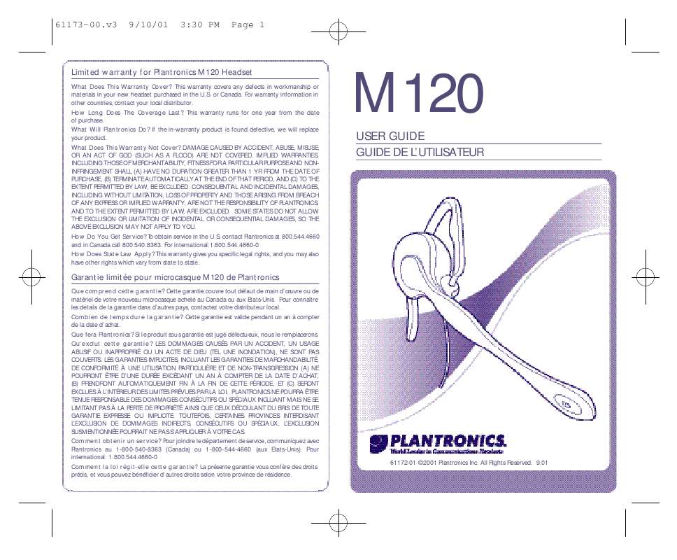 Guide utilisation PLANTRONICS M120  de la marque PLANTRONICS