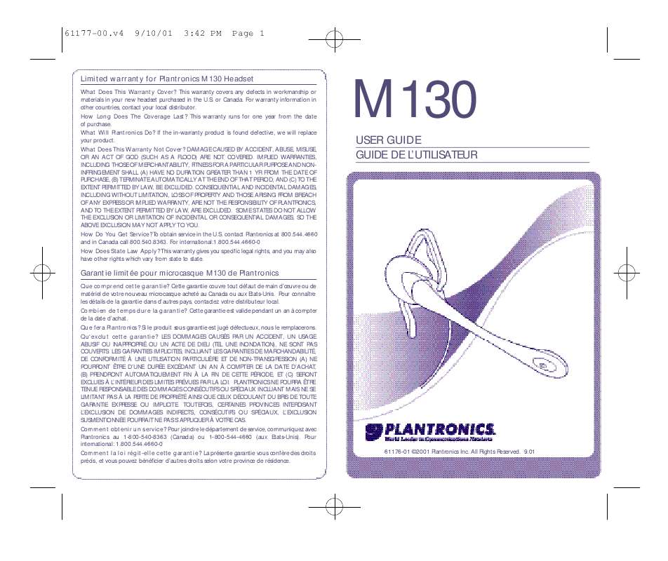 Guide utilisation PLANTRONICS M130  de la marque PLANTRONICS