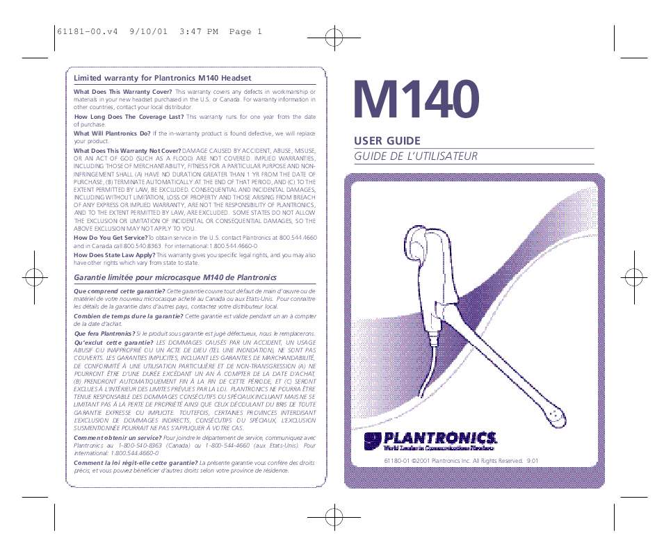 Guide utilisation PLANTRONICS M140  de la marque PLANTRONICS