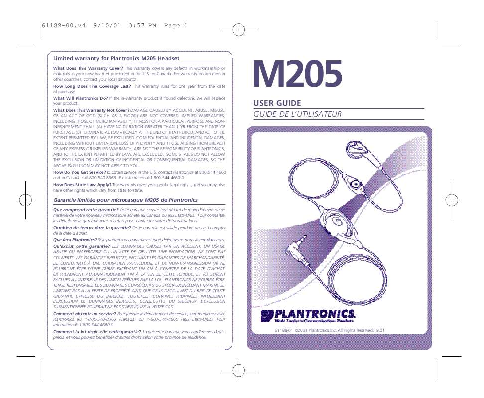 Guide utilisation PLANTRONICS M205  de la marque PLANTRONICS