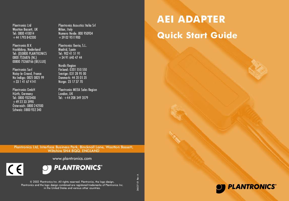 Guide utilisation PLANTRONICS AEI ADAPTER  de la marque PLANTRONICS