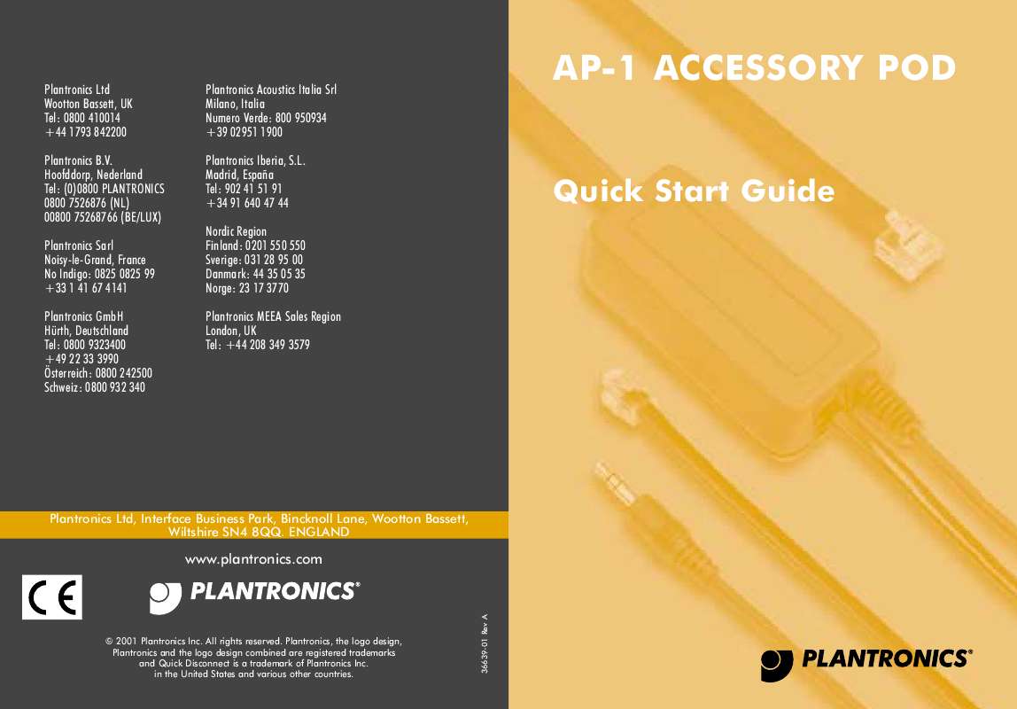 Guide utilisation PLANTRONICS AP-1 ACCESSORY POD  de la marque PLANTRONICS