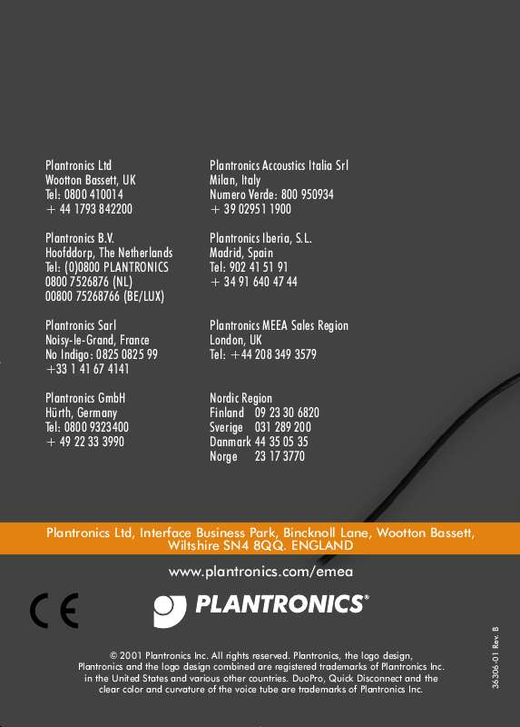 Guide utilisation PLANTRONICS DUOPRO 151 161 171  de la marque PLANTRONICS