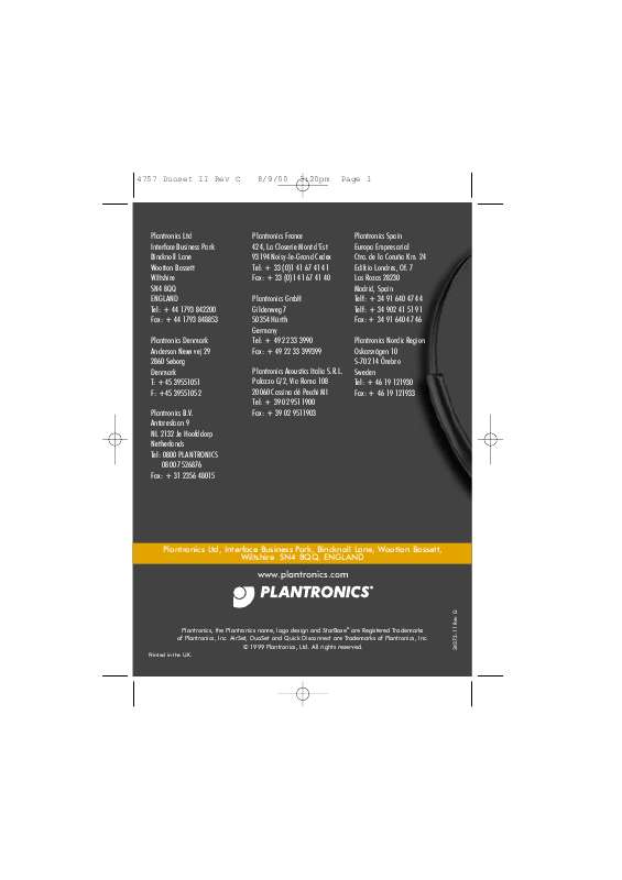Guide utilisation PLANTRONICS DUOSET 2  de la marque PLANTRONICS