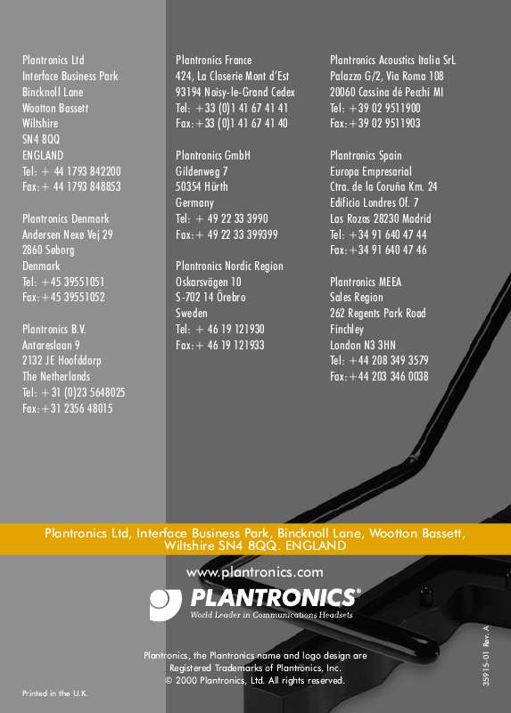 Guide utilisation PLANTRONICS HL2 LIFTER FOR A20 AMPLIFIER  de la marque PLANTRONICS
