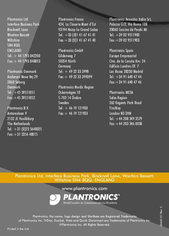 Guide utilisation PLANTRONICS TRISTAR  de la marque PLANTRONICS