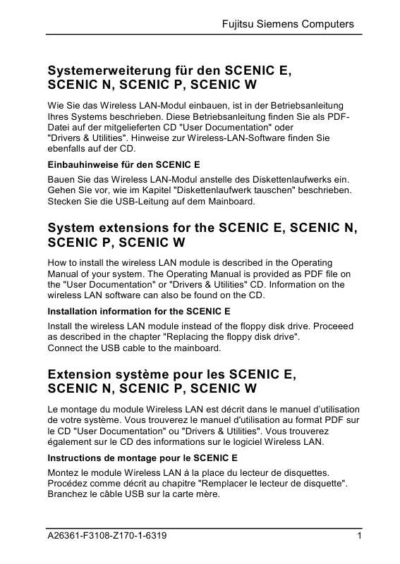 Guide utilisation FUJITSU SIEMENS SCENIC C600 (I845GV)  de la marque FUJITSU SIEMENS