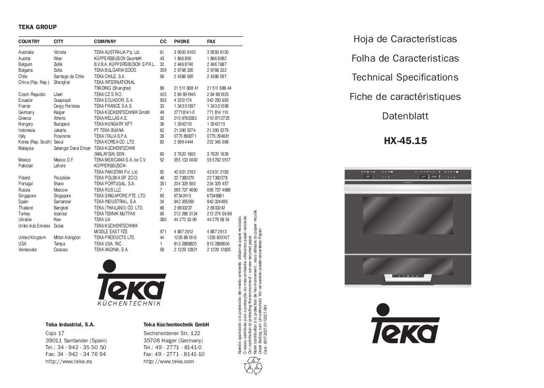 Guide utilisation TEKA HX-45.15  - INSTALATION MANUAL de la marque TEKA
