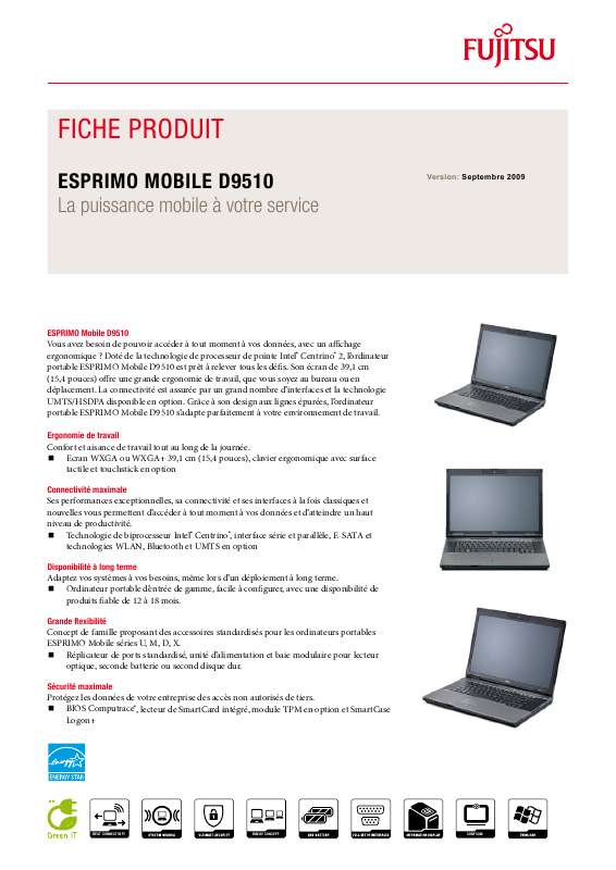 Guide utilisation FUJITSU SIEMENS ESPRIMO MOBILE D9510  de la marque FUJITSU SIEMENS
