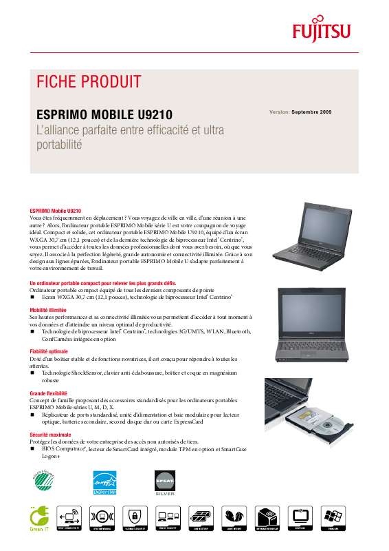 Guide utilisation FUJITSU SIEMENS ESPRIMO MOBILE U9210  de la marque FUJITSU SIEMENS