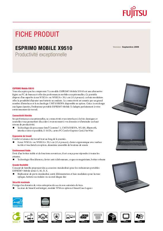 Guide utilisation FUJITSU SIEMENS ESPRIMO MOBILE X9510  de la marque FUJITSU SIEMENS