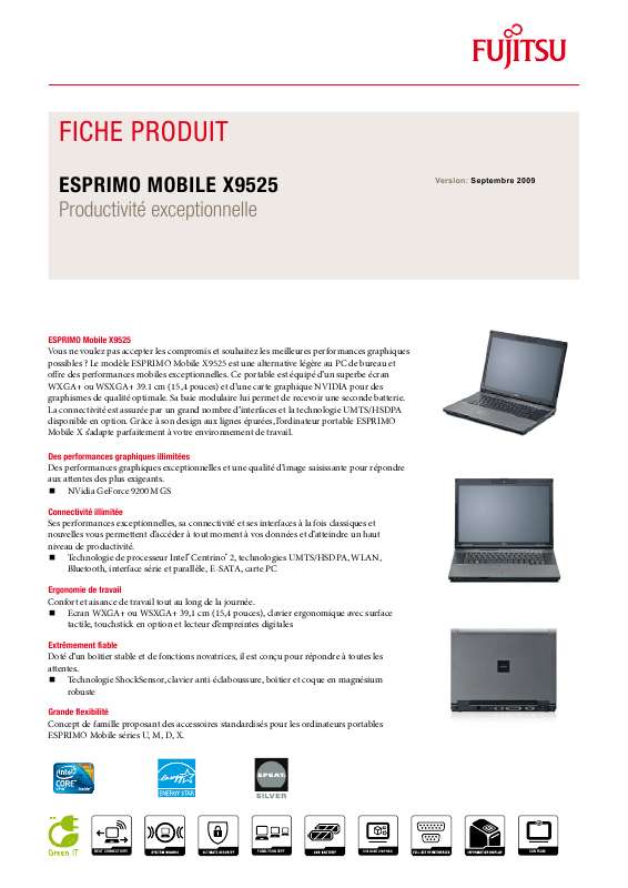 Guide utilisation FUJITSU SIEMENS ESPRIMO MOBILE X9525  de la marque FUJITSU SIEMENS