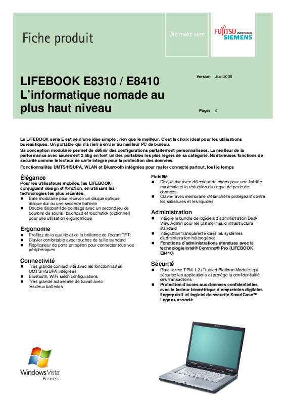Guide utilisation FUJITSU SIEMENS LIFEBOOK E8410  de la marque FUJITSU SIEMENS