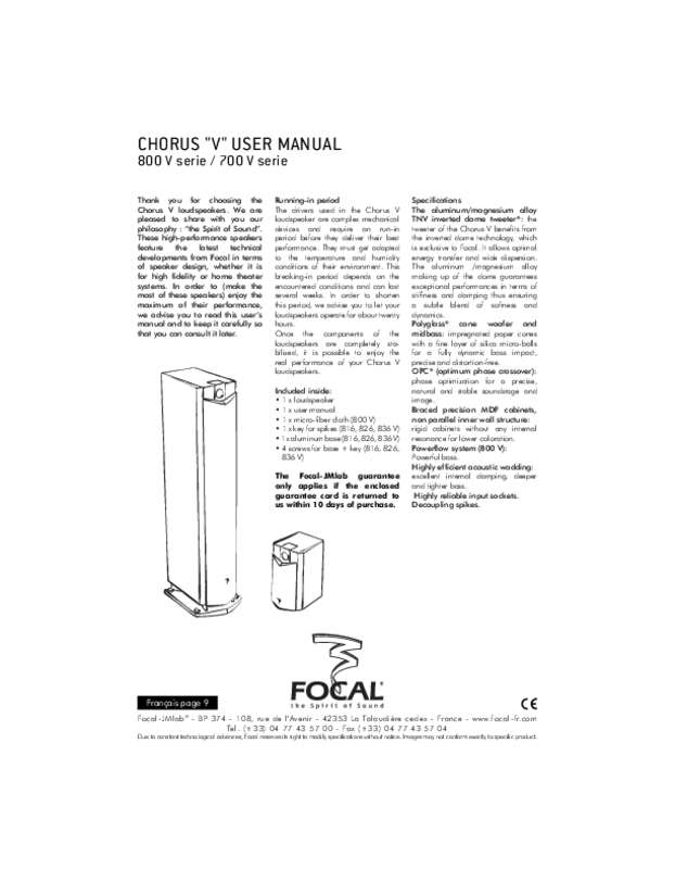 Guide utilisation FOCAL CHORUS 806 V  de la marque FOCAL