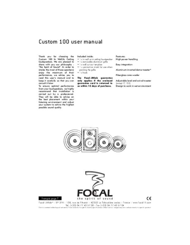 Guide utilisation FOCAL CUSTOM IC 108  de la marque FOCAL