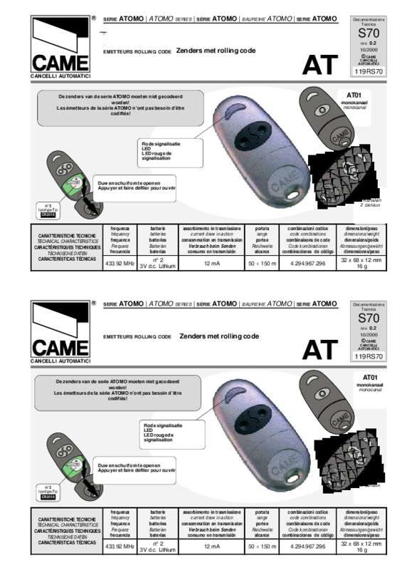 Guide utilisation  CAME AT01  de la marque CAME