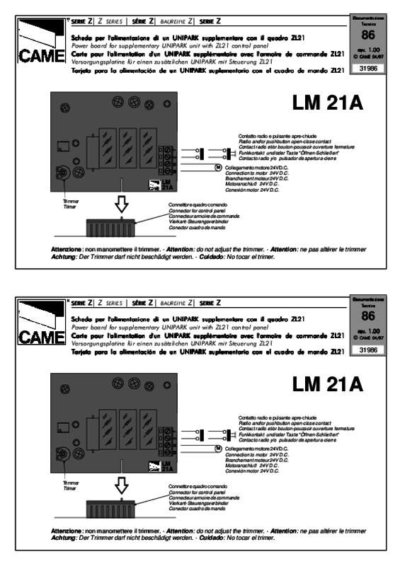 Guide utilisation  CAME LM21A  de la marque CAME