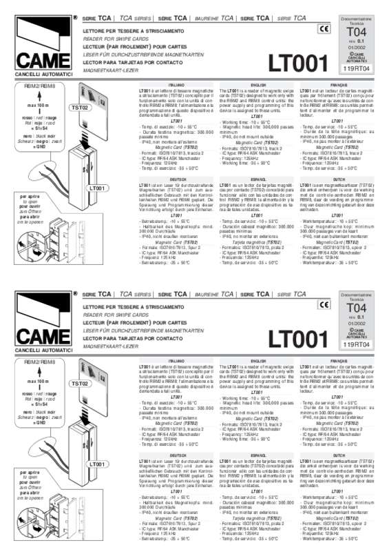 Guide utilisation  CAME LT001  de la marque CAME