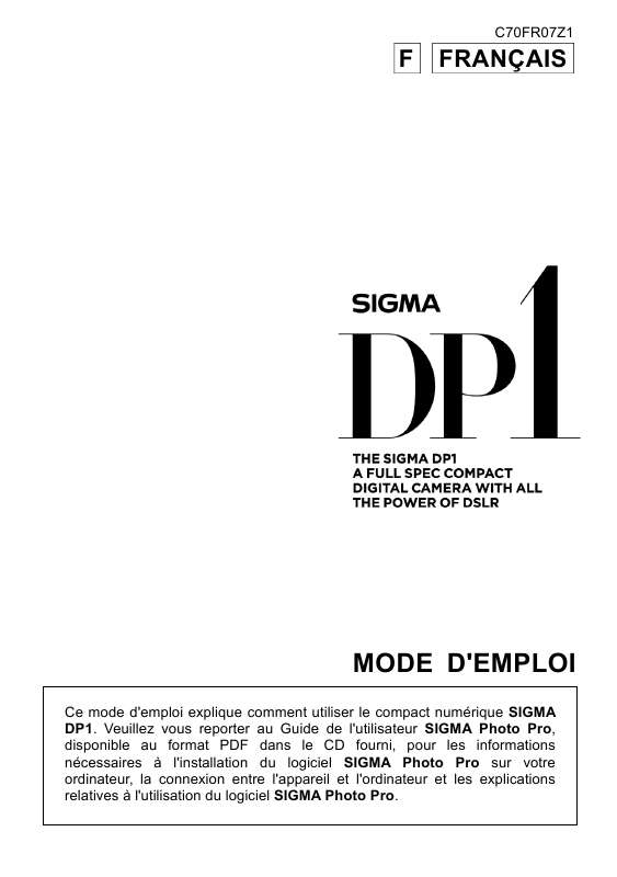 Guide utilisation SIGMA DP1  de la marque SIGMA