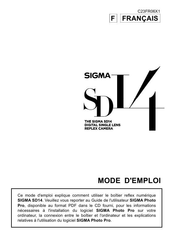 Guide utilisation SIGMA SD14  de la marque SIGMA