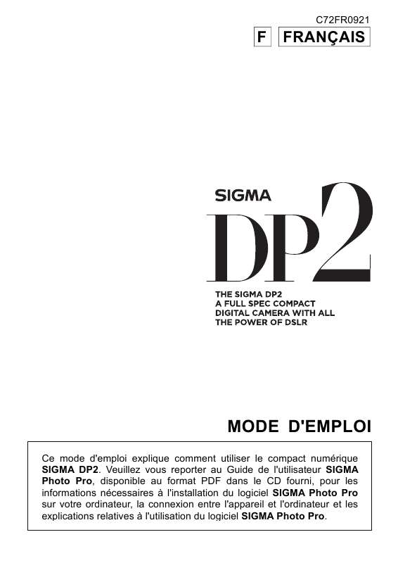 Guide utilisation SIGMA DP2  de la marque SIGMA