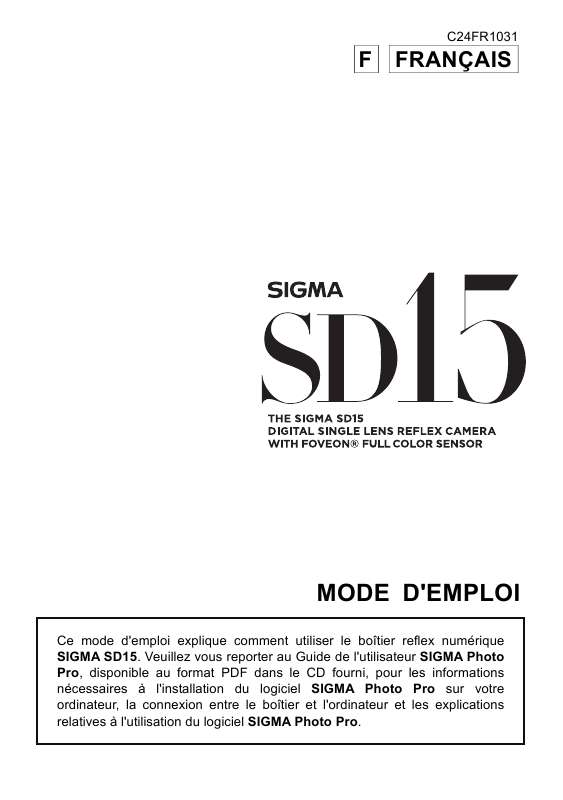 Guide utilisation SIGMA SD15  de la marque SIGMA