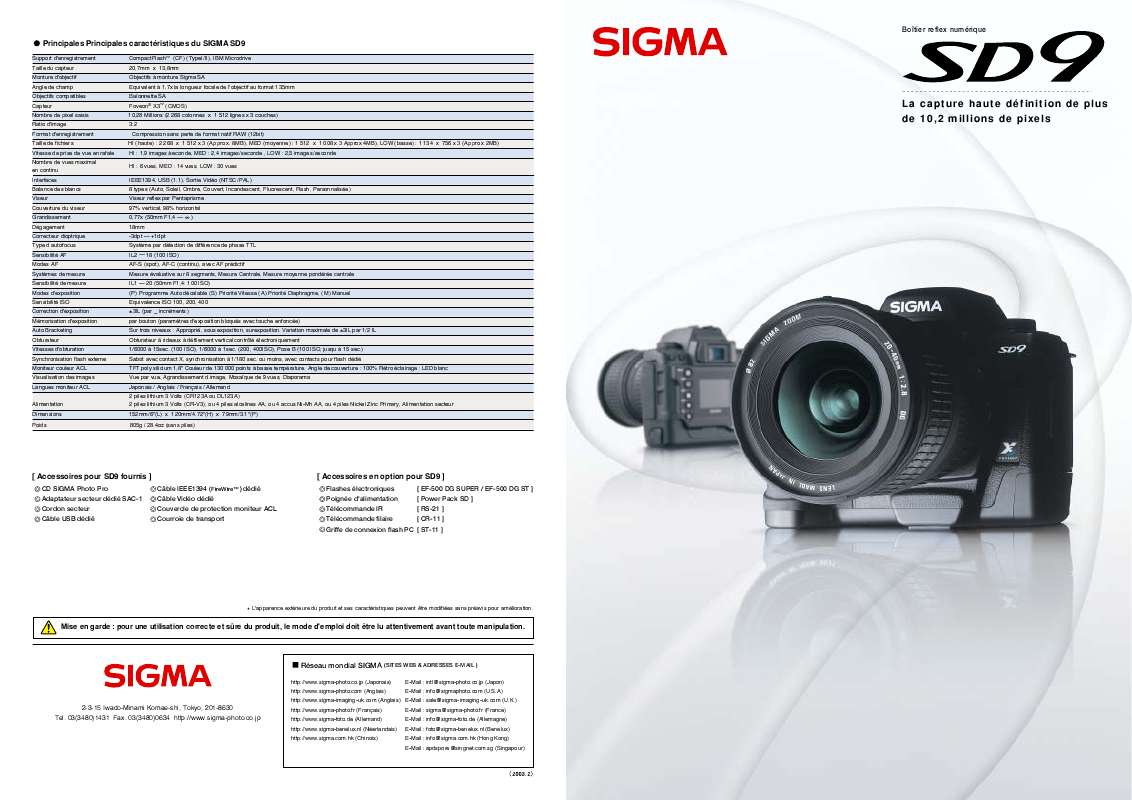 Guide utilisation SIGMA SD9  de la marque SIGMA