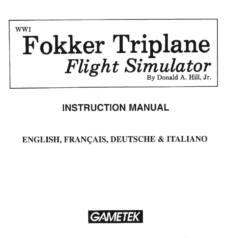 Guide utilisation GAMES PC FOKKER TRIPLANE  de la marque GAMES PC