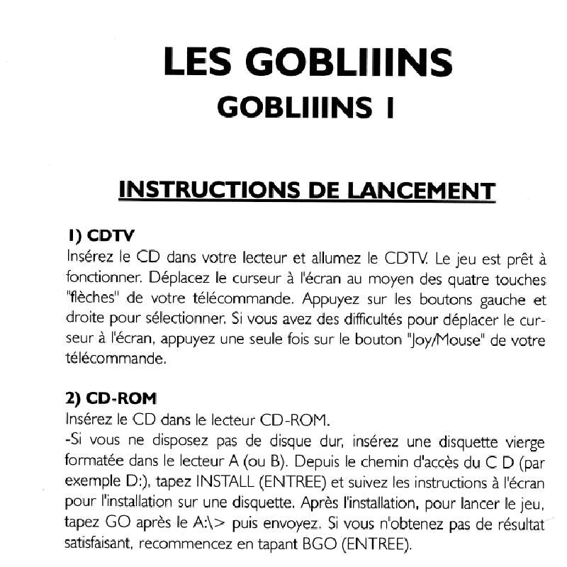 Guide utilisation GAMES PC GOBLIIINS 1  de la marque GAMES PC