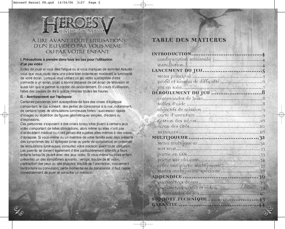 Guide utilisation GAMES PC HEROES OF MIGHT AND MAGIC V  de la marque GAMES PC