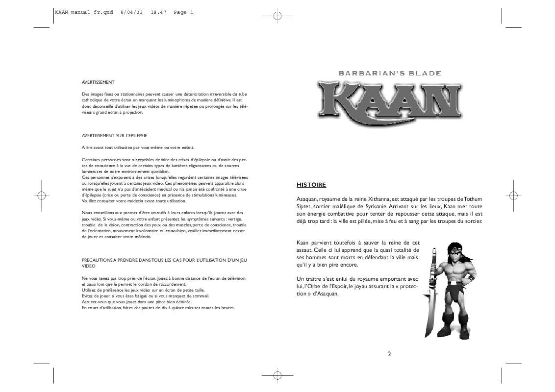 Guide utilisation GAMES PC KAAN-BARBARIAN S BLADE  de la marque GAMES PC