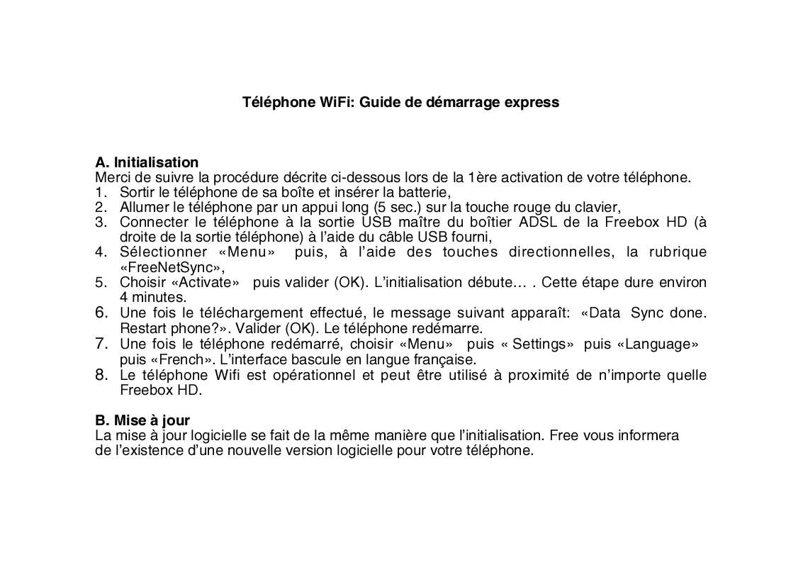 Guide utilisation FREE WIFI PHONE  de la marque FREE