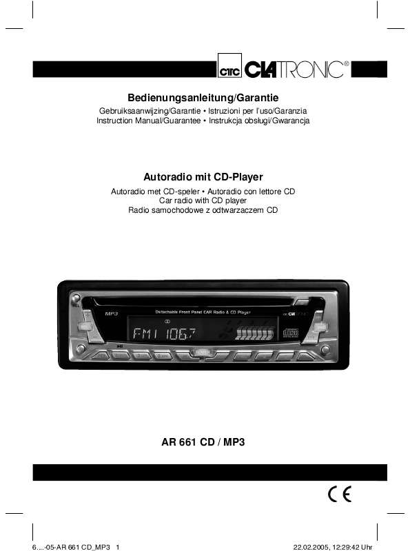 Guide utilisation CLATRONIC AR 661 CD MP3  de la marque CLATRONIC