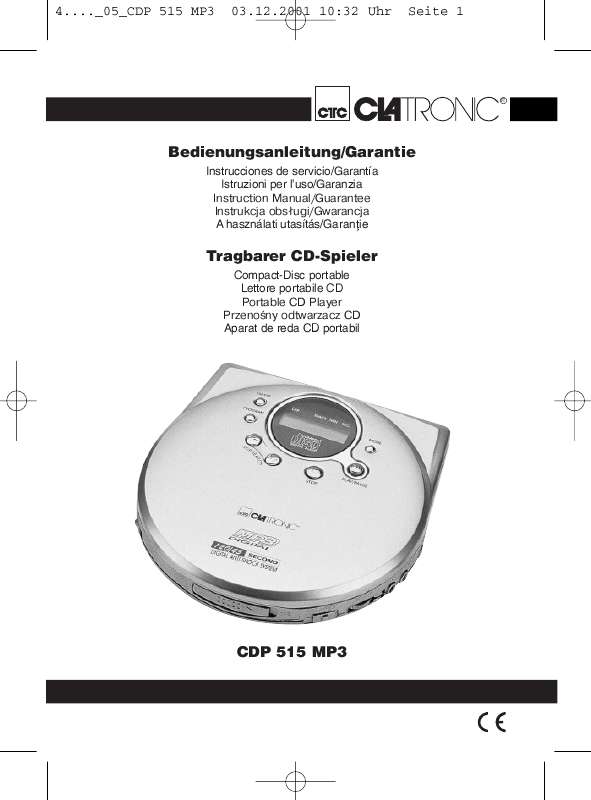 Guide utilisation  CLATRONIC CDP 515 MP3  de la marque CLATRONIC