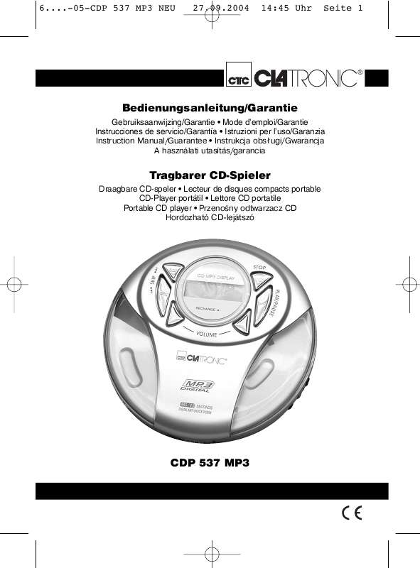 Guide utilisation  CLATRONIC CDP 537 MP3  de la marque CLATRONIC