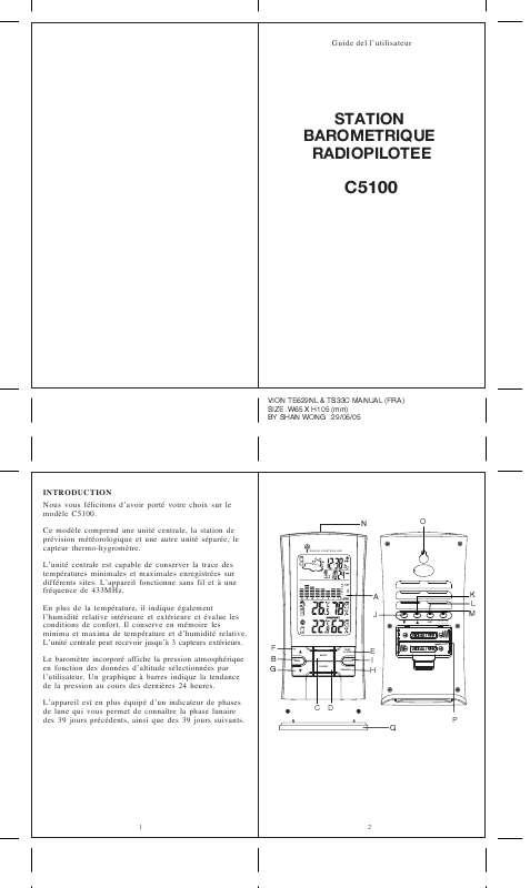 Guide utilisation  VION METEO CONCEPT C5100  de la marque VION METEO CONCEPT