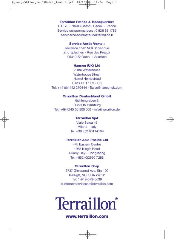 Guide utilisation  TERRAILLON AQUASPA 50  de la marque TERRAILLON