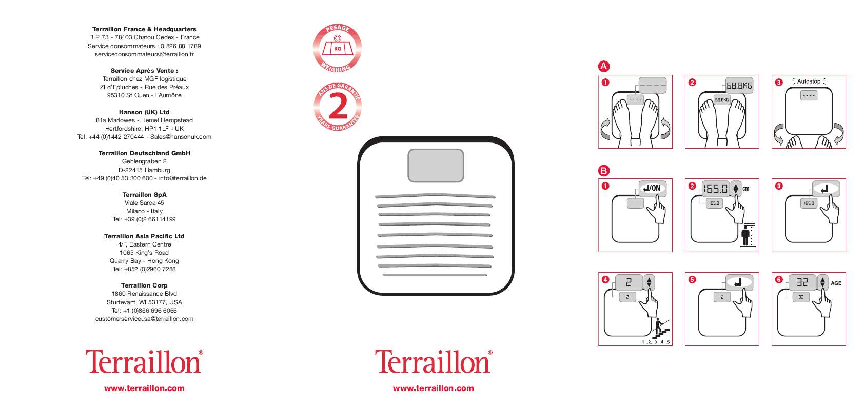 Guide utilisation  TERRAILLON ELECTRONIC BATHROOM SCALE-BODY FAT ANALYSER  de la marque TERRAILLON